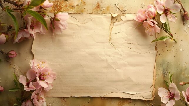 Background with blank card adorned with flowers
