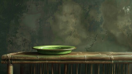 Bamboo table with green plate 2