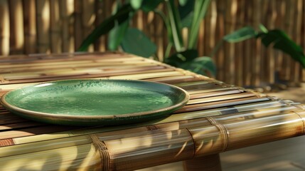 Obraz premium Bamboo table with green plate 2