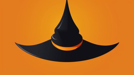 Fototapeta premium A black witch hat with an orange band sits on an orange background, halloween mood