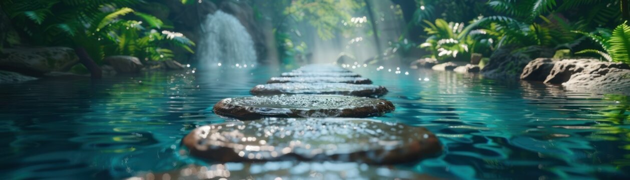 Discover Your Inner Peace A Wellness Transformation Journey Involving a Cleansing Process, Step onto the Stones of Renewal in Lush Nature