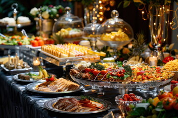 Fototapeta premium buffet foods on long table, Celebration, luxury food