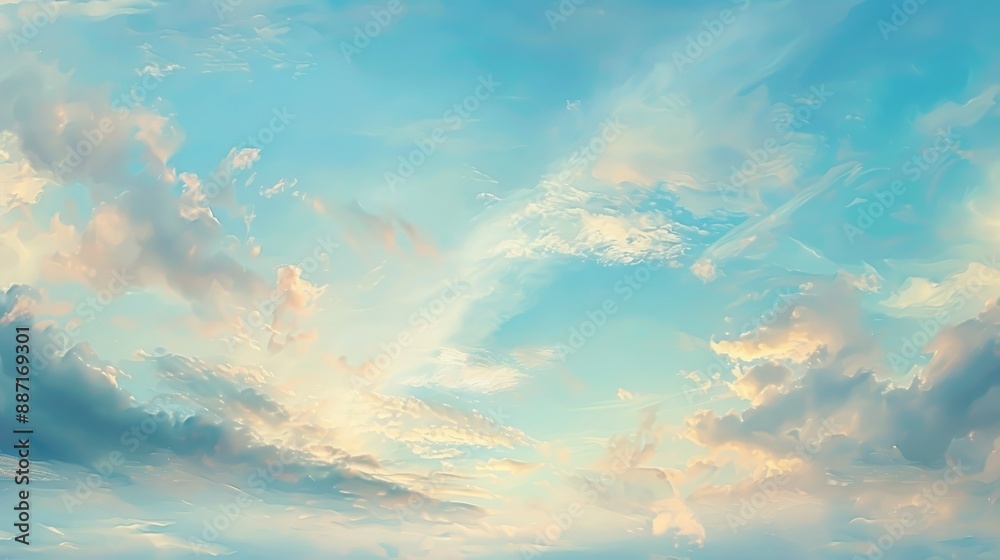 Poster a serene canvas of morning sky with wispy clouds and soft hues of dawn
