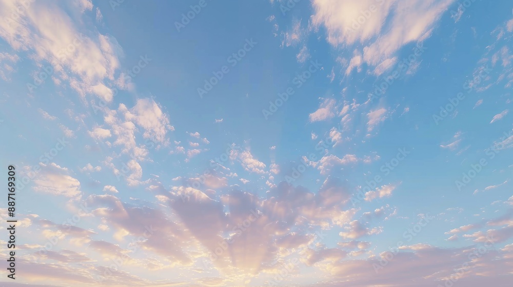 Poster a serene canvas of morning sky with wispy clouds and soft hues of dawn