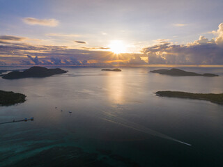 Nature beautiful Light Sunset or sunrise over sea,Colorful clouds dramatic sky scenery, Amazing clouds and waves in sunrise beginning sky background