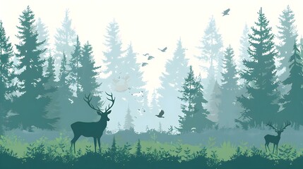 Horizontal Seamless Vector Illustration of Pine Forest