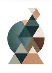 Simple geometric shapes like triangles, squares, and circles in muted tones on a white background. Ideal for modern interiors