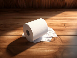Roll of Toilet Paper on Wooden Surface