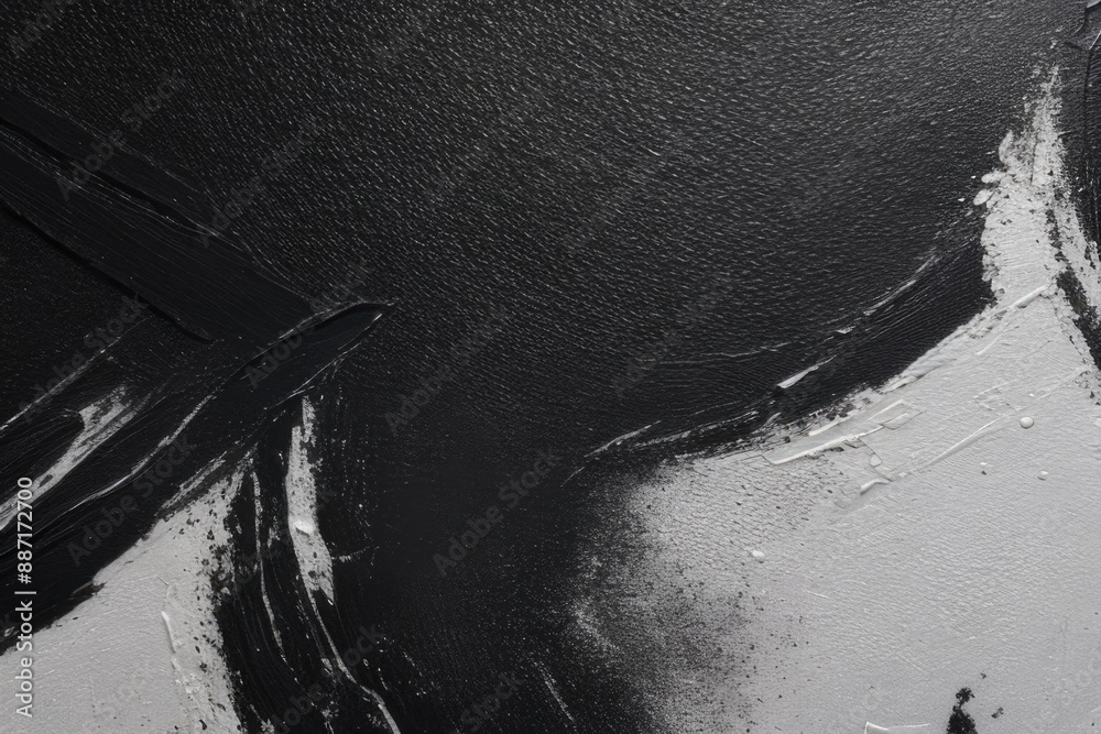 Poster Close-up impasto painting black and white abstract texture