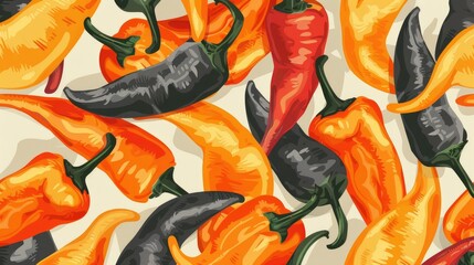 Background with peppers in shades of gray and orange