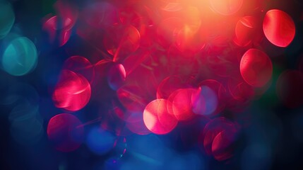 Background with red and blue bokeh effect and green halo around central red light