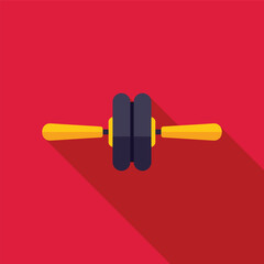 Ab roller icon in flat style with long shadow, representing working out and exercise