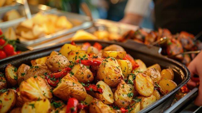 roasted potato served in brazilian buffet food from tripo restaurant help yourself restaurant roasted vegetables