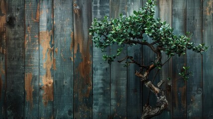Antique tree on wooden backdrop