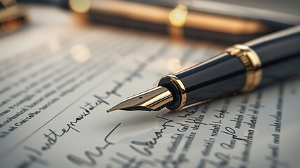 Elegant Fountain Pen on Official Document for Signature Close-Up