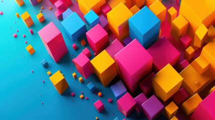 Abstract 3D Colorful Cubes on Blue Background.