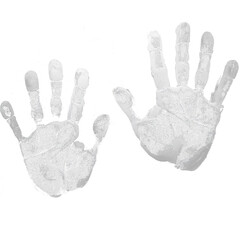 Impression of palms, fingers and hands in white flour