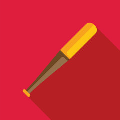 Yellow baseball bat casting long shadow over red background, simple style illustration