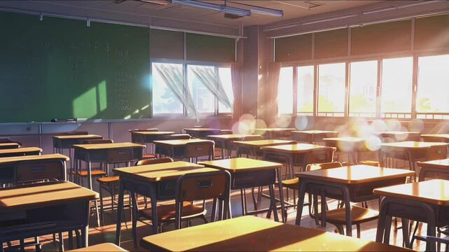 Animestyle of cartoon empty classroom
