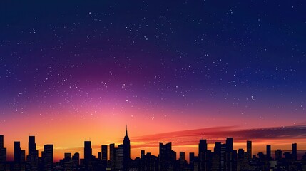 Cityscape Sunset with Starry Night Sky.