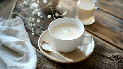 Fototapeta premium Milk poured into a cup of tea, close up. 