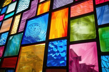 Colorful Stained Glass Window Close Up.