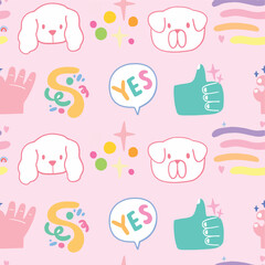 Cartoon cute dog face, repeating pattern, white, cutey pattern seamless vector.