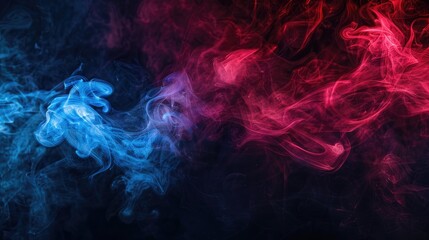 Obraz premium Red and blue smoke blend on a dark backdrop