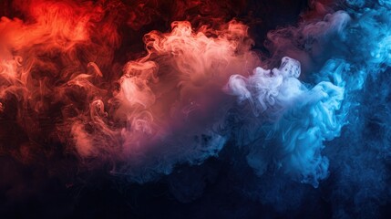 Fototapeta premium Red and blue smoke blend on a dark backdrop