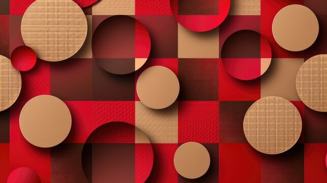 Red and brown checkered paper background with circle cutouts