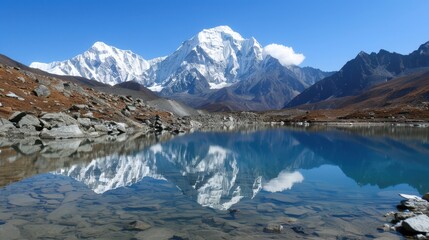 Mountain reflection in a glacial lake.