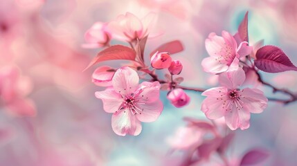 Obraz premium Apple or cherry blossom branch with shallow depth of field and selective focus toned