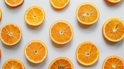 Fototapeta premium Arrangement of orange slices on white surface