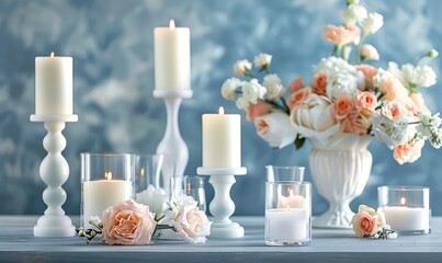 Obraz premium Romantic candlelight and floral arrangement.