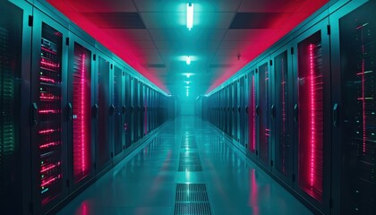 Fototapeta premium Server Room with Neon Lights.