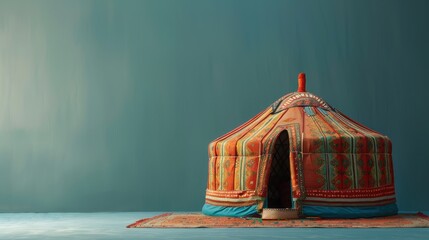 Traditional Yurt with Blue Background.