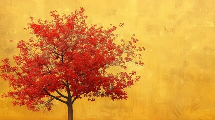 Fototapeta premium Maple tree with pale yellow backdrop