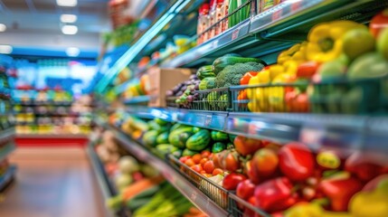 Fototapeta premium Fruits and vegetables in the refrigerated shelf of a supermarket