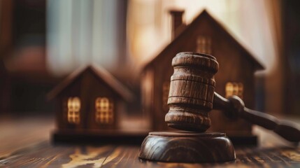 Judge auction and real estate concept. Law hammer and house model. Real estate law. Taxes and profits invested in real estate and home purchase