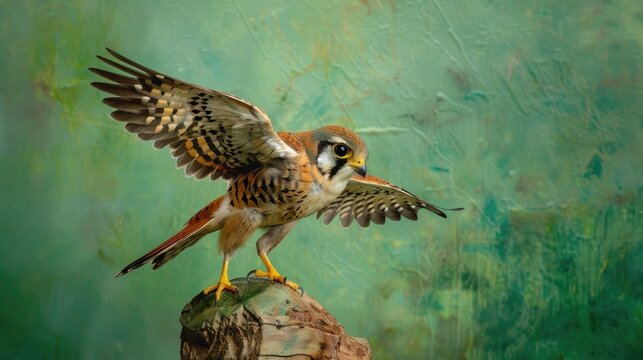 American Kestrel against green backdrop