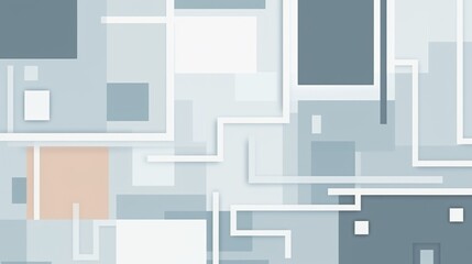 A geometric pattern featuring squares and rectangles in shades of gray, white, and light orange