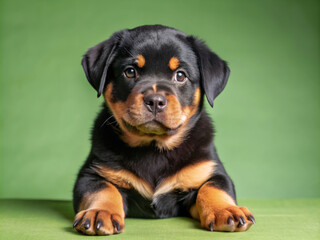 Obraz premium puppy, animal, pet, puppy, black, canine, cute, isolated, mammal, brown, white, sitting, purebred, breed