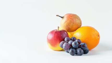 Assorted fruits isolated on white background for high resolution product photography with space for text