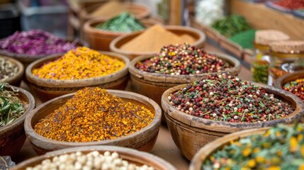 Assorted mix of herbs and spices from the East