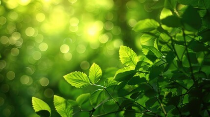 Naklejka premium Attractive Blurry Green Lighting Amid Leaves