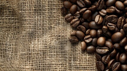 Attractive coffee close up with jute backdrop