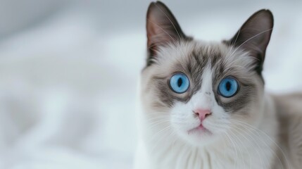 Attractive feline with blue eyes on white backdrop