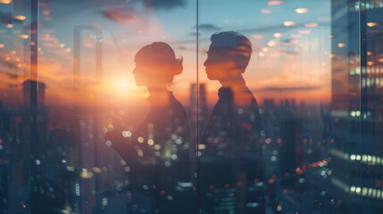 Obraz premium A double exposure of two business people standing together. Generate AI image