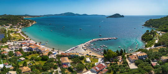 Aerial panoramic view over Keri beach in Zakynthos island, Greece