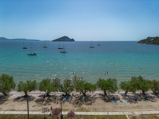 Obraz premium Aerial panoramic view over Keri beach in Zakynthos island, Greece
